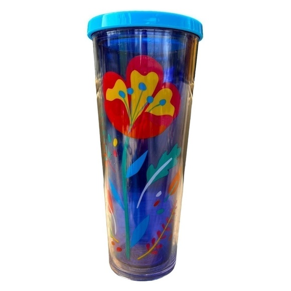 Starbucks Venti Cold Cup Tumbler Floral Clear Blue - Picture 1 of 7